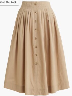 Khaki Button-Front Midi Skirt